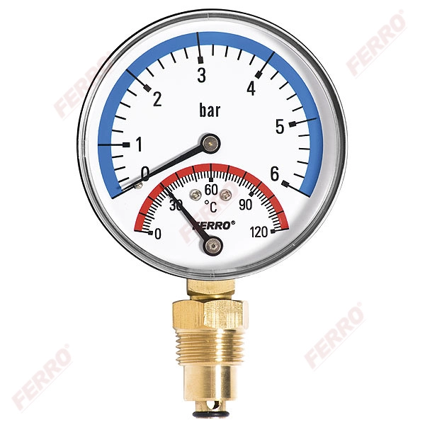 Termomanometru 80mm* 1/2" (0-120C/0-6bar) vertical Ferro TM80R