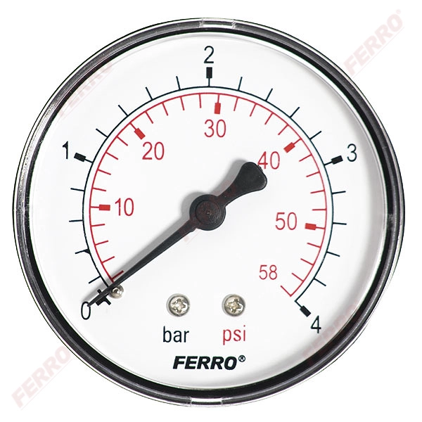 Manometru 63mm* 1/4" orizontal 0-4 bari Ferro M6304A